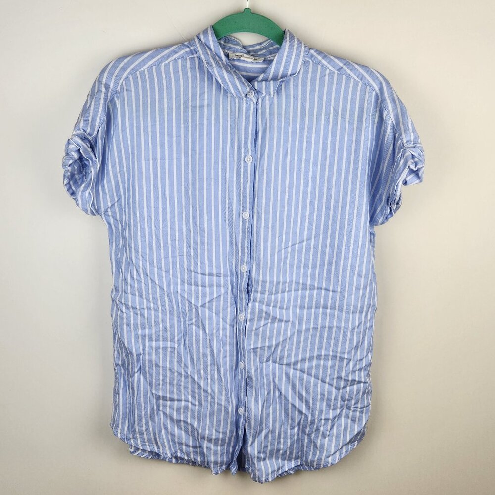 BeachLunchLounge Soft Striped Button Up Short Sleeve Blouse Top sz S